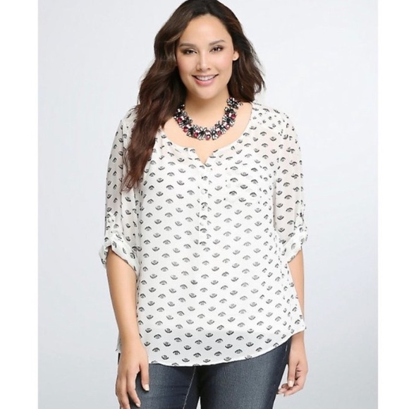 torrid Tops - Torrid Eyes Print White Chiffon Georgette Blouse